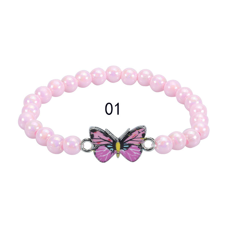 Wholesale Kids Colorful Butterfly Plastic Beaded Bracelet